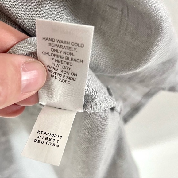 J. Jill Love Linen Grey Pleated Placket ¾ Sleeve Tunic Top Size Large - Picture 9 of 9